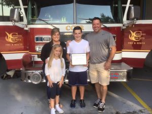 12 year old hero being honored by fire dept.