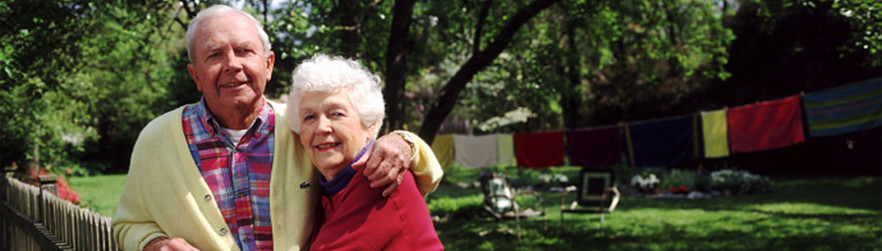 A senior couple outside