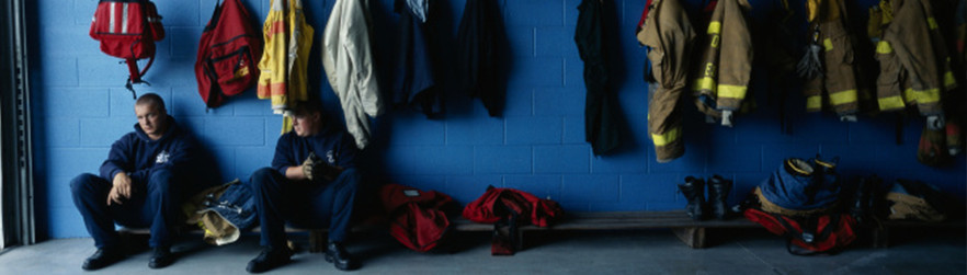 Firefighters resting at the fire house