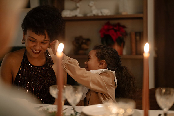 Holiday dinner with candles